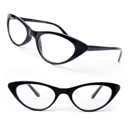 Cat Eye Frame Spring Hinges Black or Tortoise Women's Reading Glasses 175-300