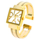 Gold Square Dial with Oversized Hours, Stitch Style Bangle Cuff Watch for Women