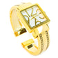 Gold Square Dial with Oversized Hours, Stitch Style Bangle Cuff Watch for Women