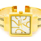 Gold Square Dial with Oversized Hours, Stitch Style Bangle Cuff Watch for Women
