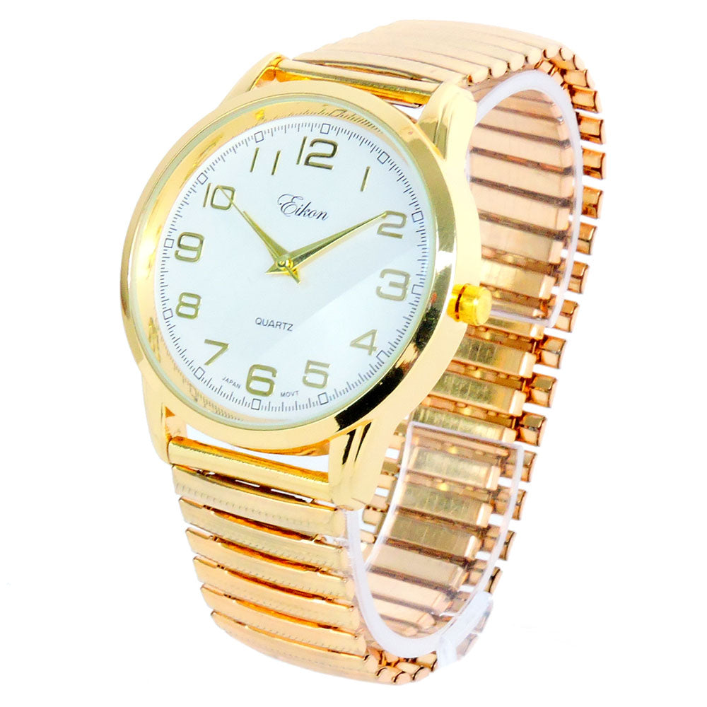 Gold Large Face Easy to Read Stretch Band Watch