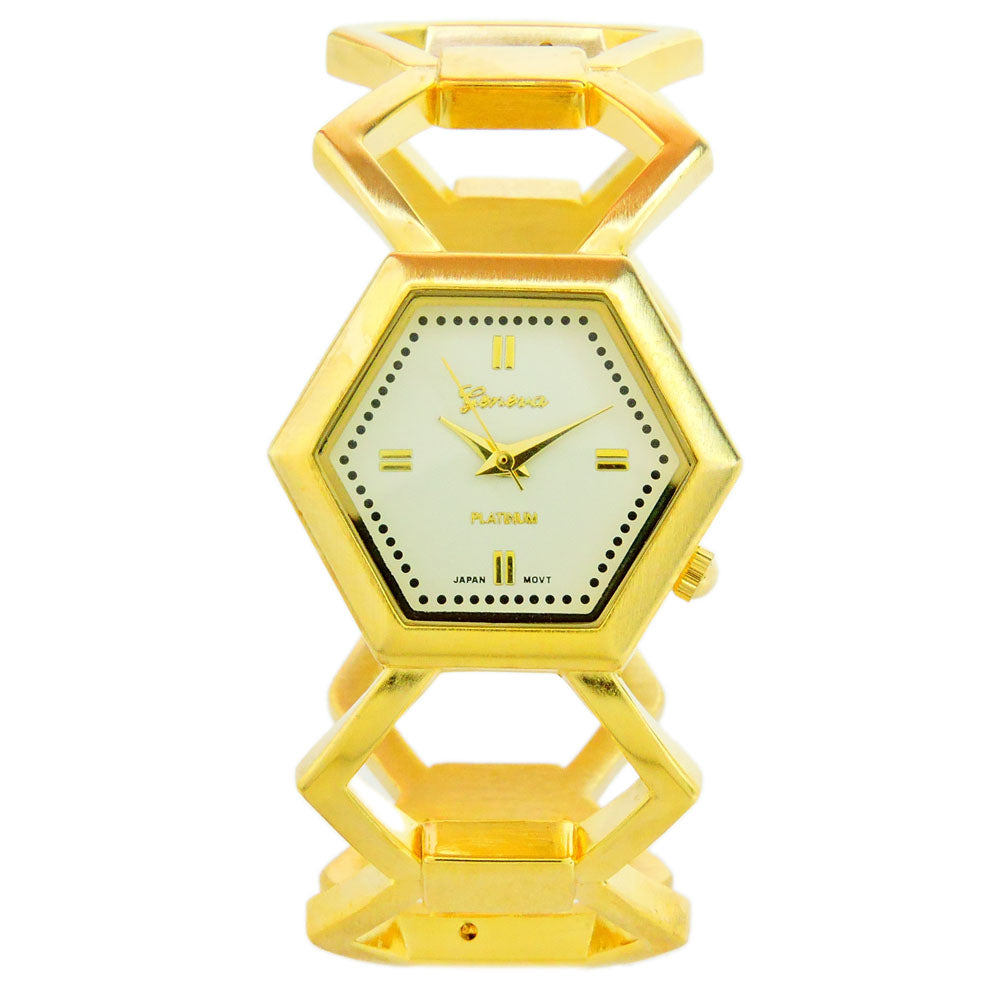 Gold Hexagon Shape Fashion Women's Bangle Cuff Watch