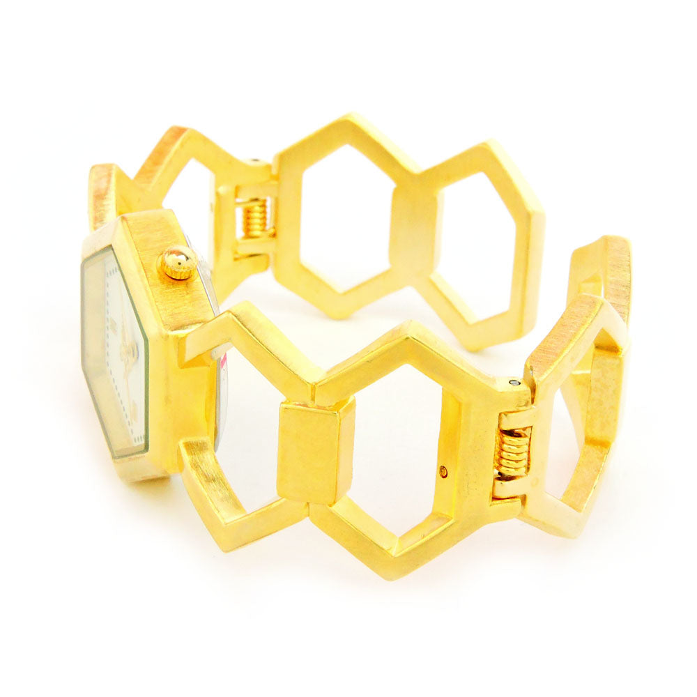 Gold Hexagon Shape Fashion Women's Bangle Cuff Watch