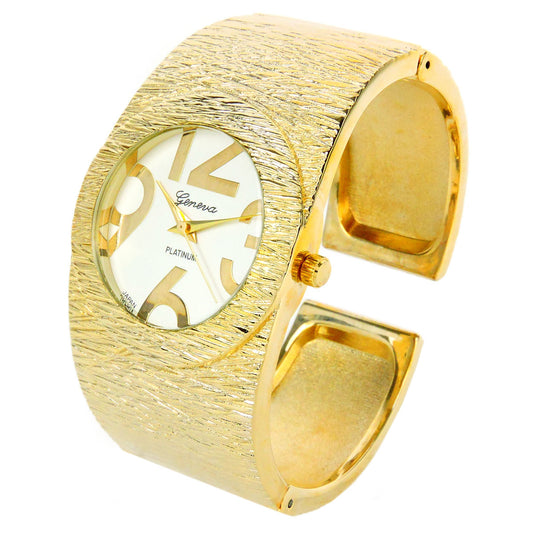 Gold Round Face Fashion Bracelet Women's Bangle Cuff Watch