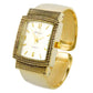 Gold Tone Mesh Style Rectangle Face Bangle Cuff Watch for Women