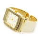 Gold Tone Mesh Style Rectangle Face Bangle Cuff Watch for Women