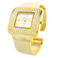 Gold Tone Crystal Bezel Luxury Bangle Cuff Watches for Women
