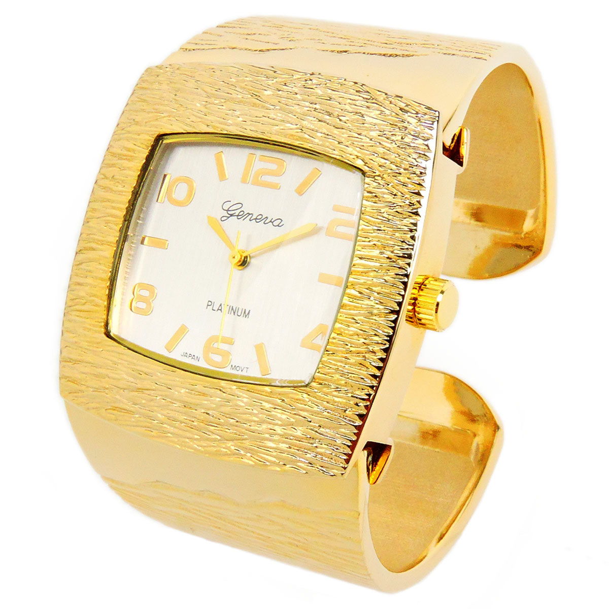 Gold Large Square Face Fashion Bracelet Women's Bangle Cuff Watch