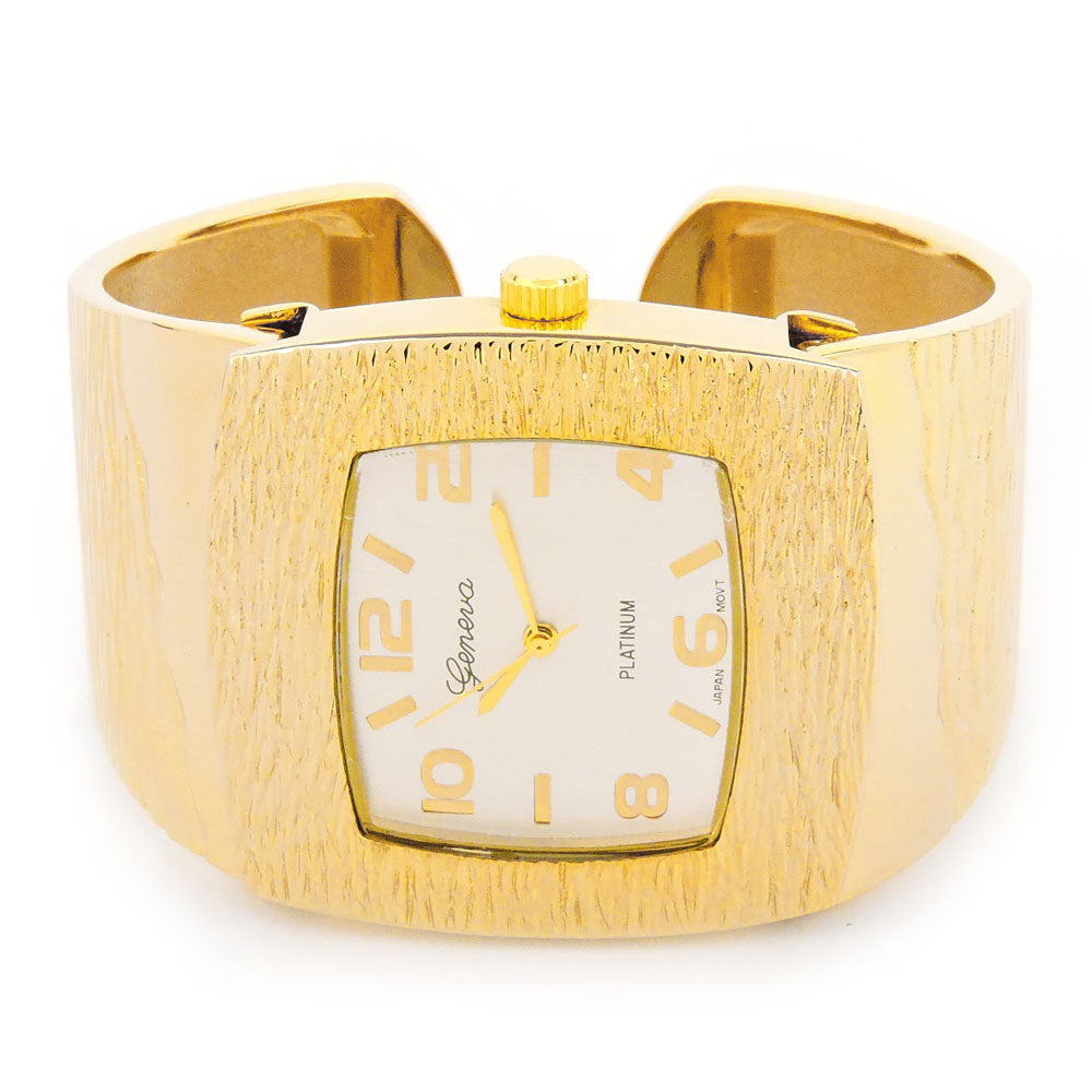 Gold Large Square Face Fashion Bracelet Women's Bangle Cuff Watch