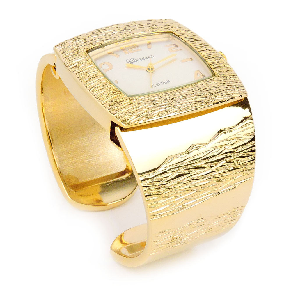 Gold Large Square Face Fashion Bracelet Women's Bangle Cuff Watch