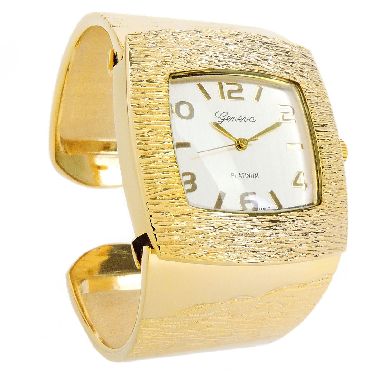 Gold Large Square Face Fashion Bracelet Women's Bangle Cuff Watch