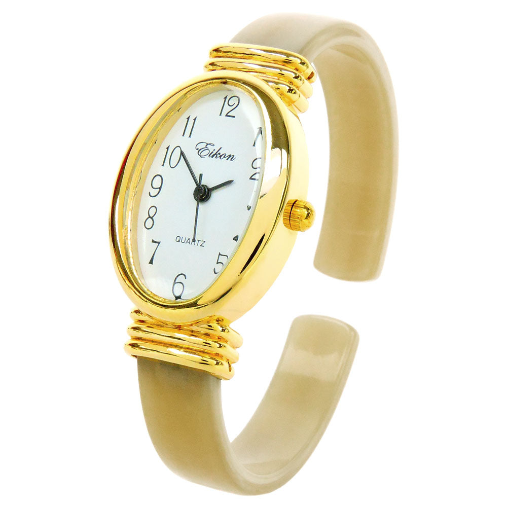 Horn Gold Acrylic Band Oval Face Women's Eikon Bangle Cuff WATCH