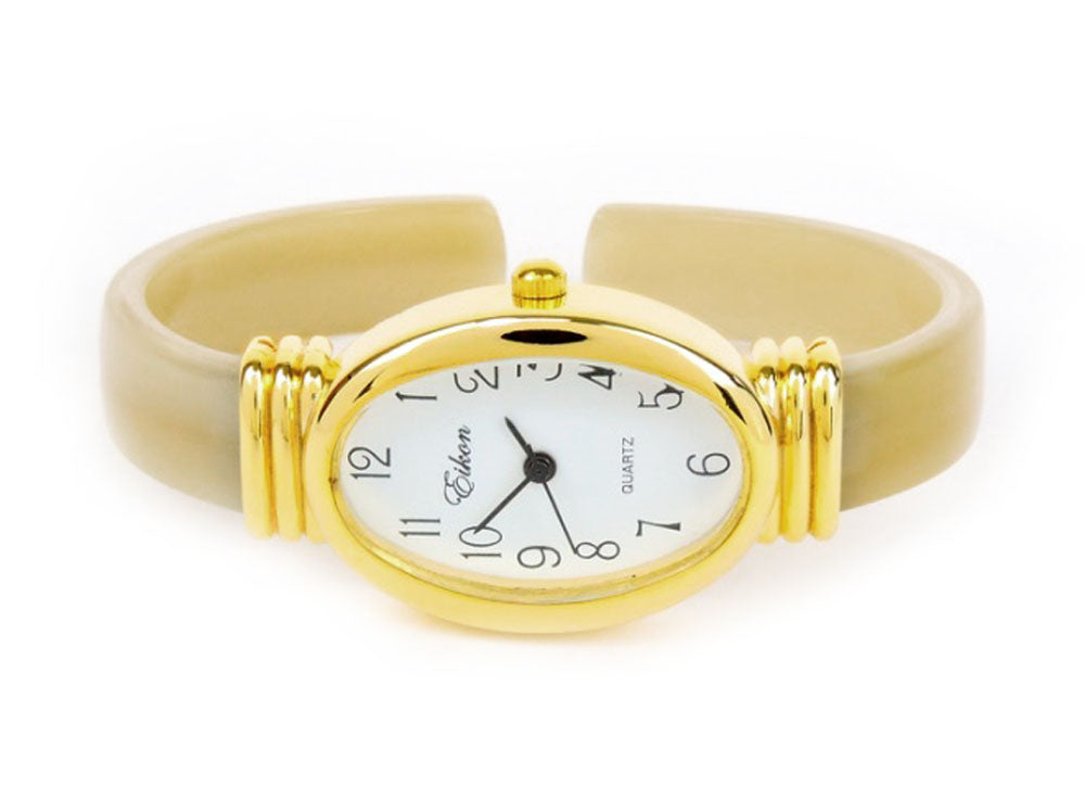 Horn Gold Acrylic Band Oval Face Women's Eikon Bangle Cuff WATCH