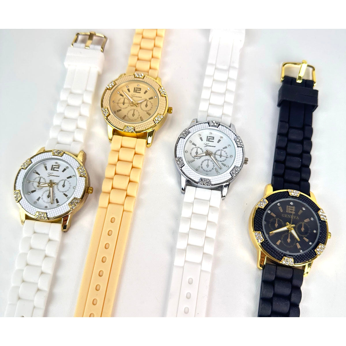 CLEARANCE SALE - Geneva Silicon Band Watch Wholesale 4 Colors Crystal Bezel Watches for Women