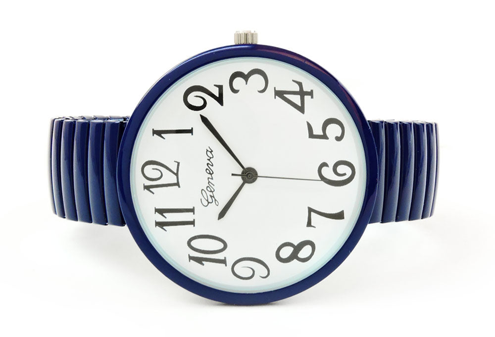 Navy Blue Super Large Face Easy to Read Stretch Band Watch