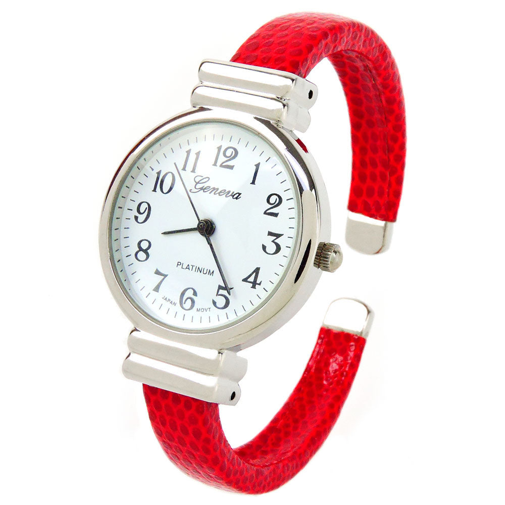 Red Snake Style Band Slim Case Geneva Women's Bangle Cuff Watch