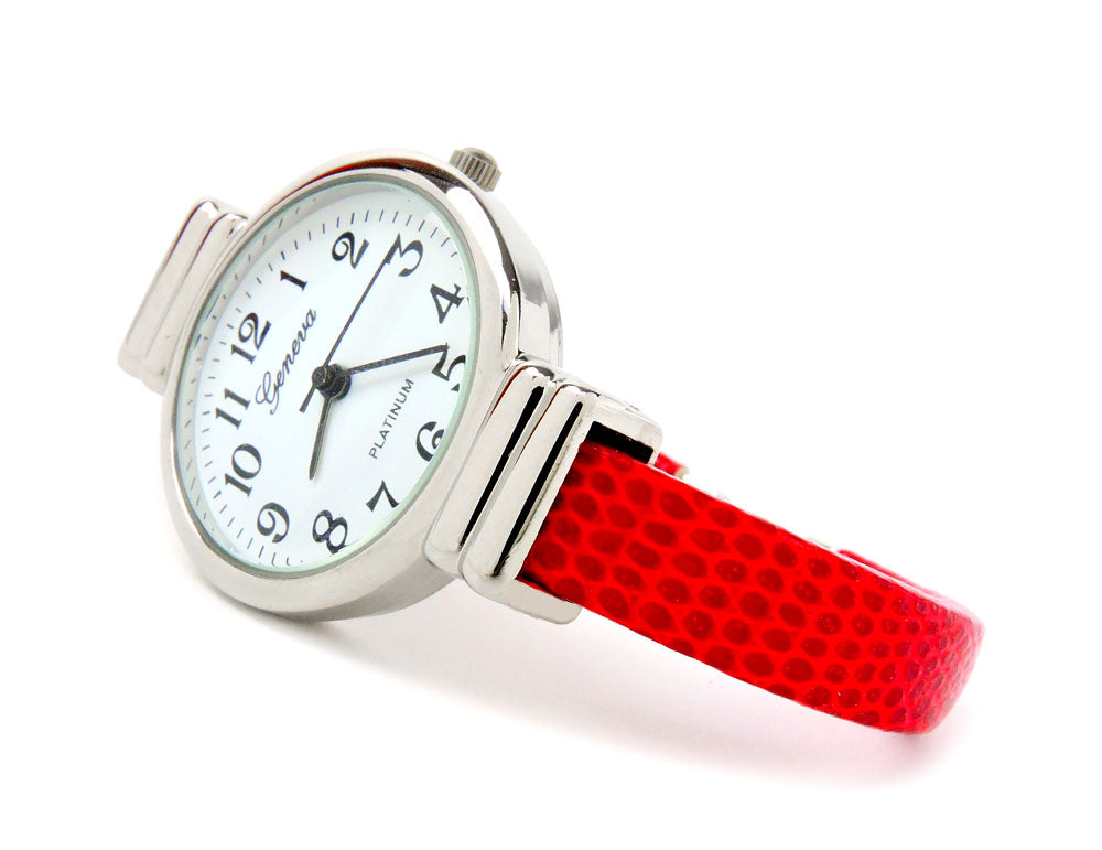 Red Snake Style Band Slim Case Geneva Women's Bangle Cuff Watch