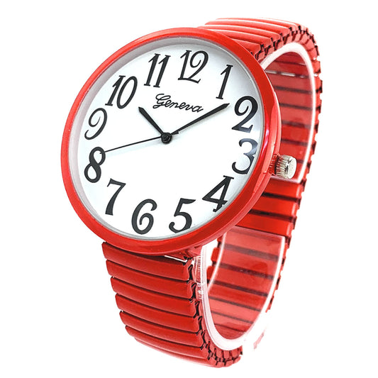 Hot Red Super Large Face Easy to Read Stretch Band Watch