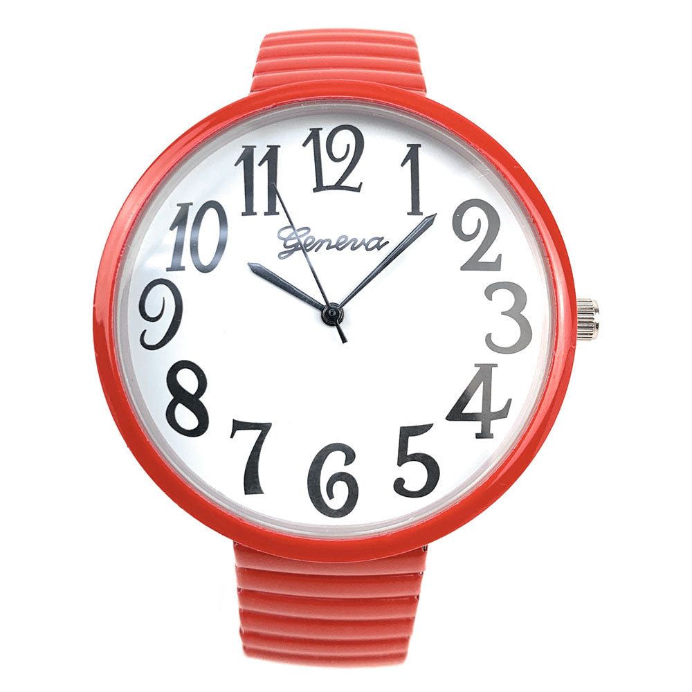 Hot Red Super Large Face Easy to Read Stretch Band Watch