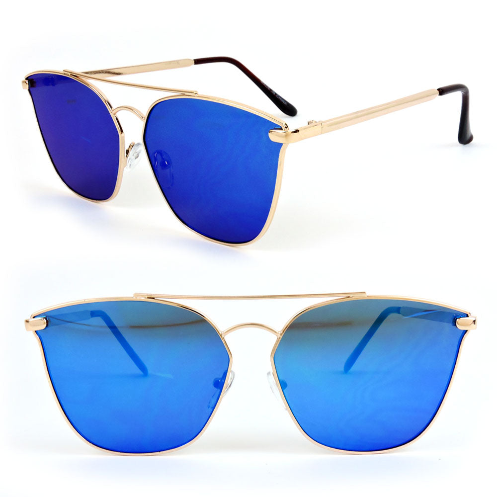 Lux Golden Metal Frame Colorful Mirror Sunglasses UV400 Lens Fashion SunGlasses