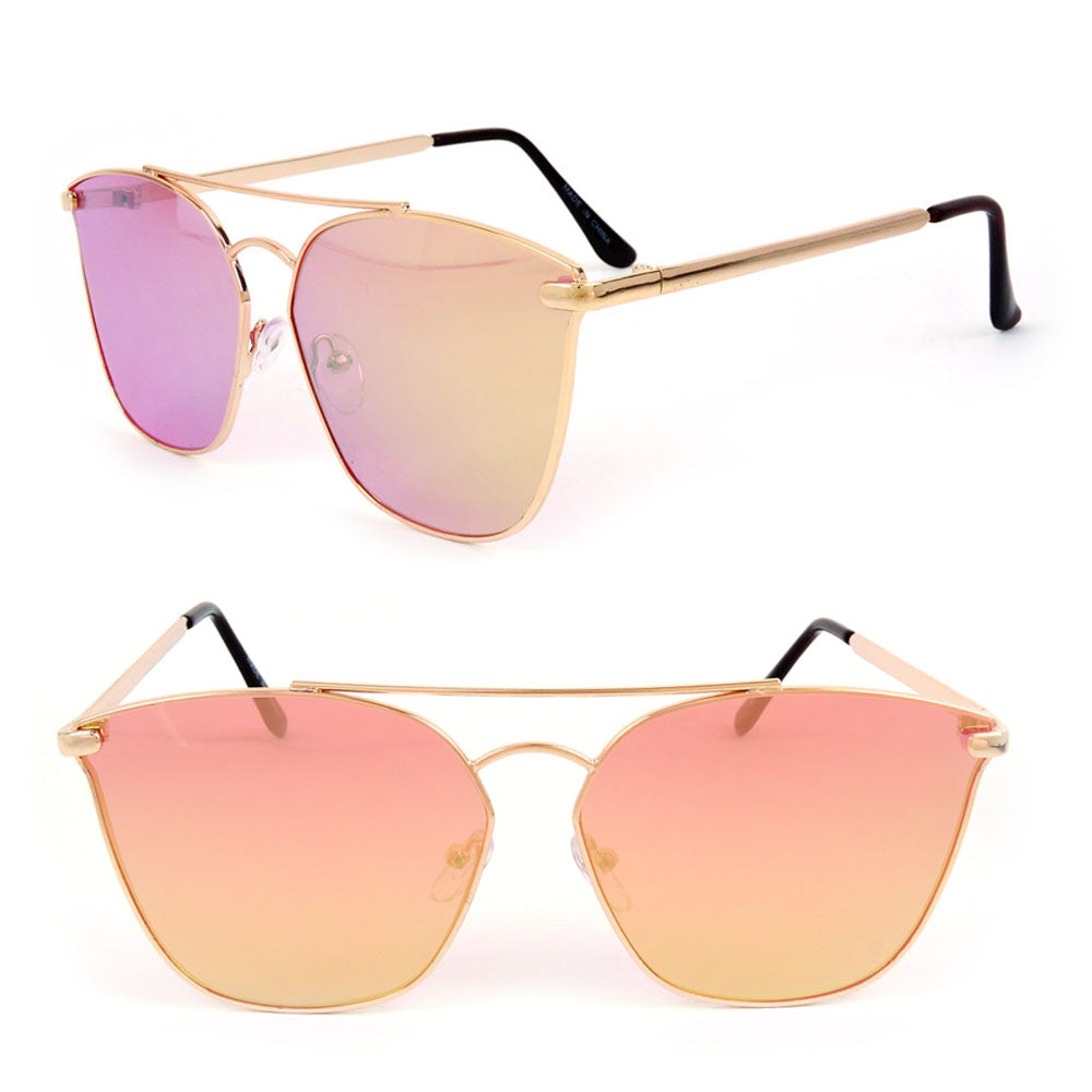 Lux Golden Metal Frame Colorful Mirror Sunglasses UV400 Lens Fashion SunGlasses