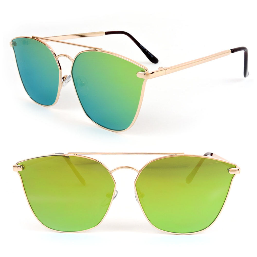Lux Golden Metal Frame Colorful Mirror Sunglasses UV400 Lens Fashion SunGlasses