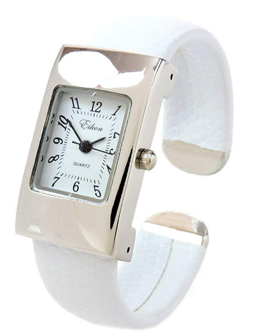 Clearance Sale - White Silver Snake Style Band Rectangle Case Women's Bangle Cuff Watch