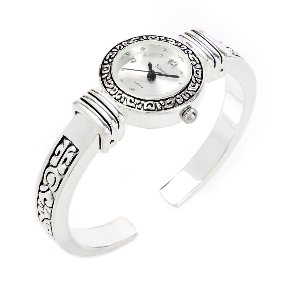 Silver Western Style Decorated Bangle Cuff Watch for Women