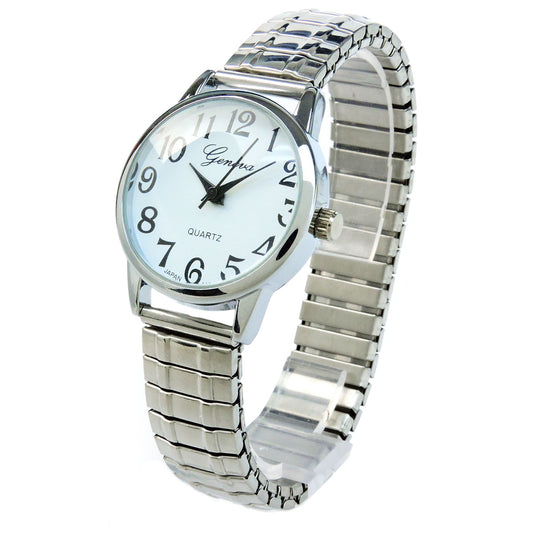 Silver Medium Size Face Easy to Read Stretch Band Watch