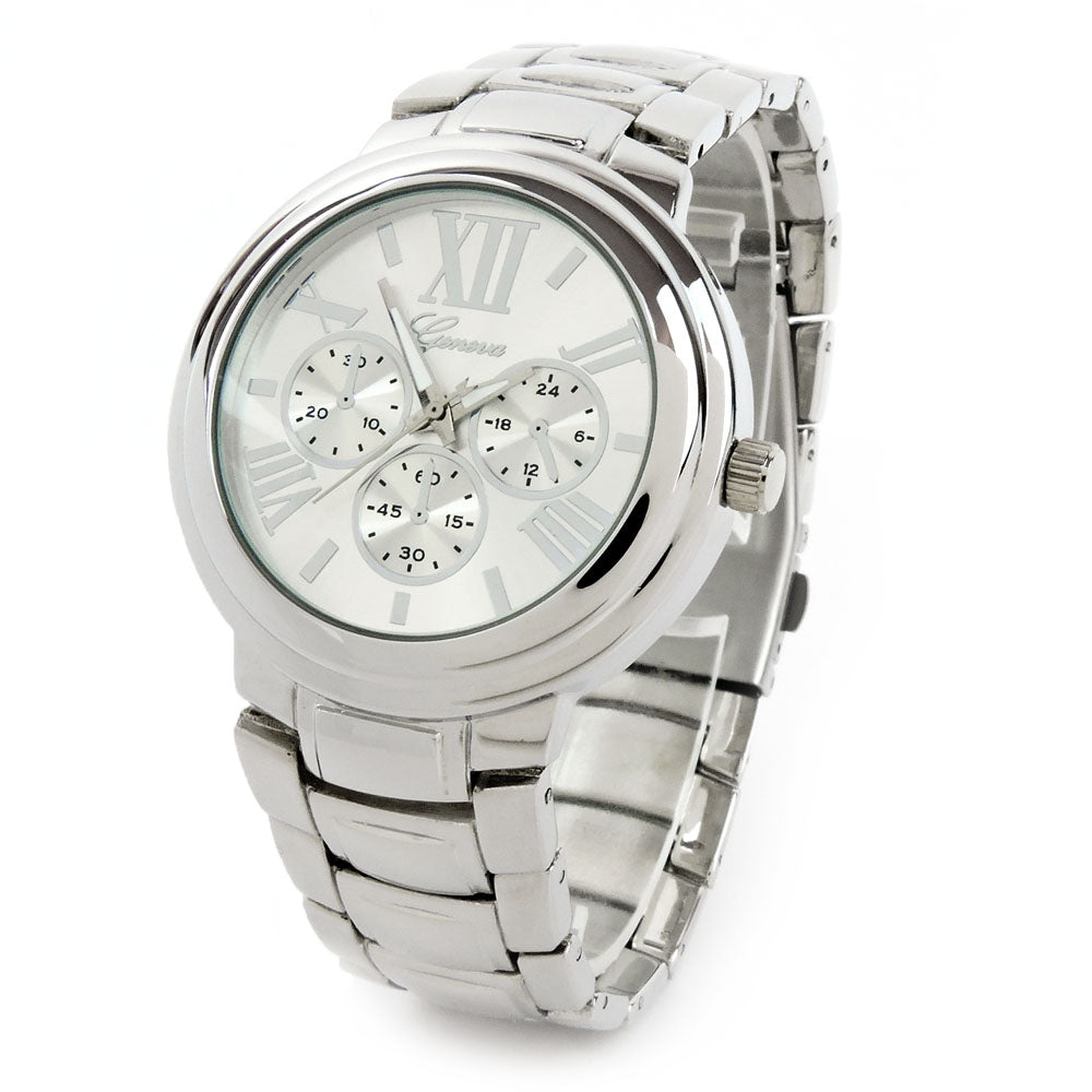 Silver Large Bracelet 3D Dial Heavy and Oversized Women's Boyfriend Style Watch