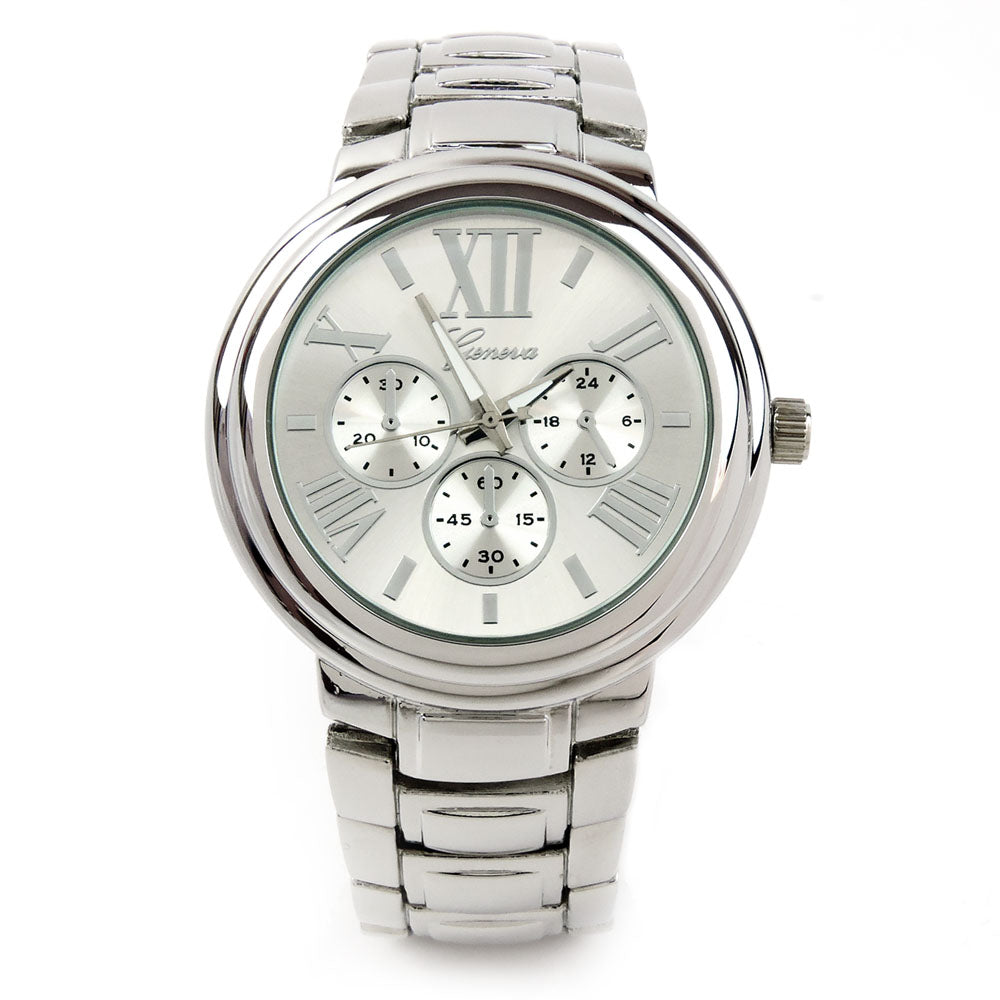 Silver Large Bracelet 3D Dial Heavy and Oversized Women's Boyfriend Style Watch