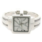 Silver Square Dial with Oversized Hours, Stitch Style Bangle Cuff Watch for Women