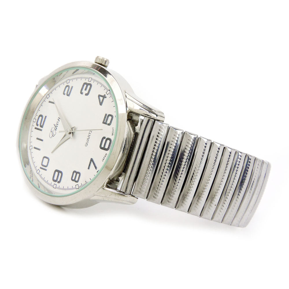 Silver Large Face Easy to Read Stretch Band Watch