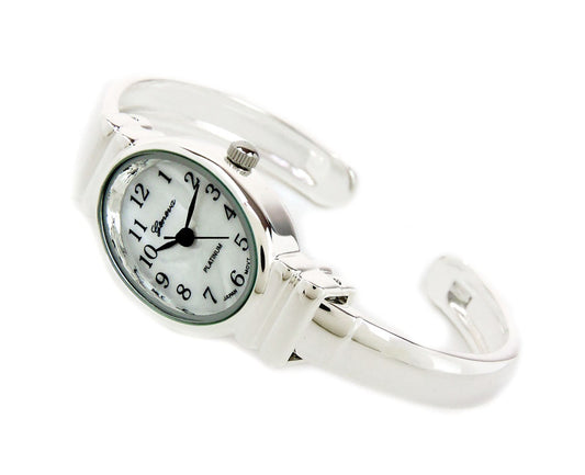 Clearance Sale - Silver Small Size Oval Face Metal Band Geneva Women's Bangle Cuff Watch