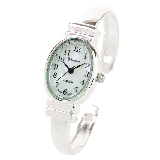 Clearance Sale - Silver Small Size Oval Face Metal Band Geneva Women's Bangle Cuff Watch