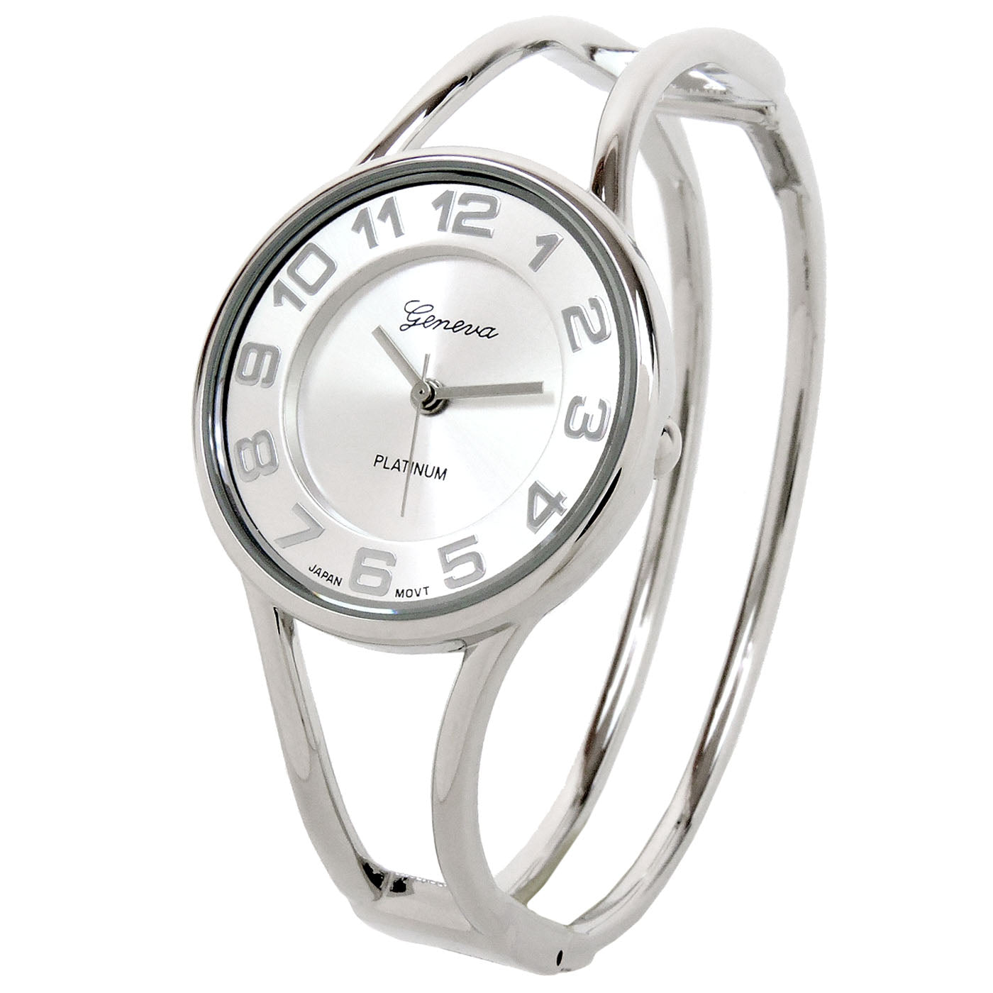 Silver Round Face Metal Double Band Fashion Women's Bangle Cuff Watch