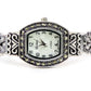 Silver Black Vintage Style Marcasite Rectangle Face Bangle Cuff Watch for Women