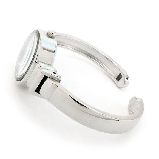 White Silver Metal Band Small Size Bangle Cuff Watch for Women