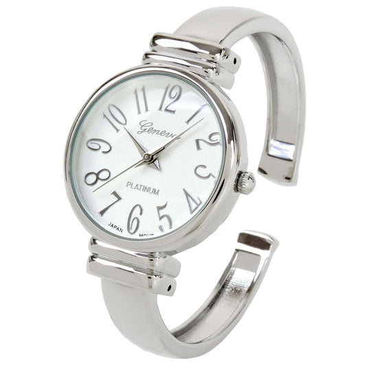 Geneva Silver Slim Case Women's Bangle Cuff Watch