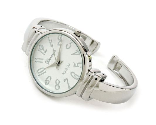 Geneva Silver Slim Case Women's Bangle Cuff Watch