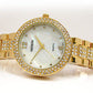 Gold Geneva Bold Case Rhinestones Bezel Bracelet Women's Quartz Watch