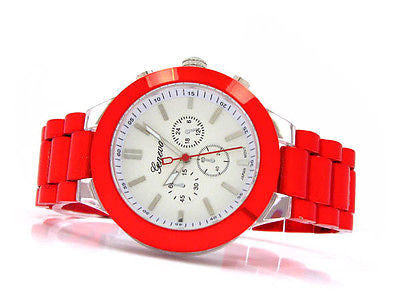 Red Neon 3D Geneva Oversized Women's Boyfriend Style Quartz Watch