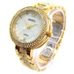 Gold Geneva Bold Case Rhinestones Bezel Bracelet Women's Quartz Watch