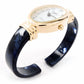 Tortoise Blue Acrylic Band with Gold Oval Case Women's Bangle Cuff WATCH