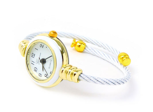 White Gold Geneva Cable Band Ladies Bangle Watch