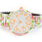 White Roses Floral Print Large Face Easy to Read Stretch Band Extension Women's Watch