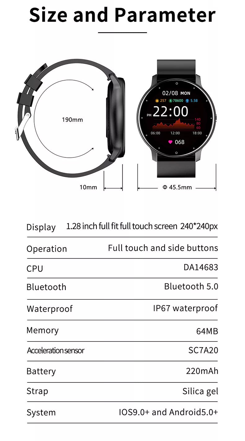 Smart Watch for Men Women Heart Rate, Blood Pressure, Sleep Monitoring, Long Battery Life